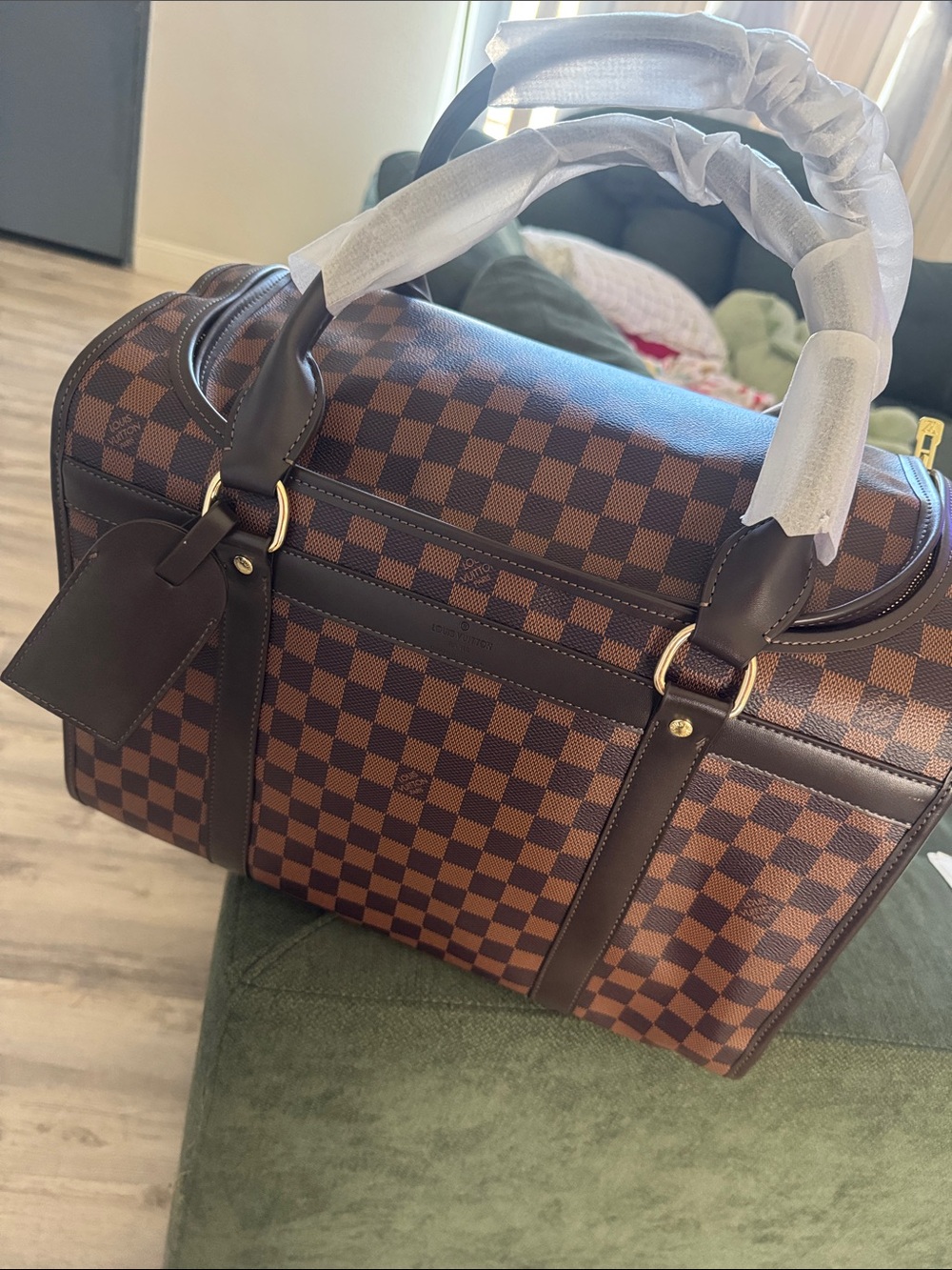 Brown Checkered Pet carrier